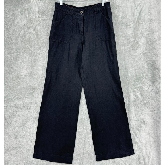 Bianca Pants Womens 40 US 10 Linen Wide Leg Lagenlook Minimalist Casual Black - Picture 1 of 12